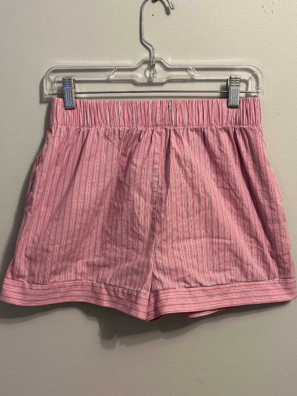 Mable Pink Striped Shorts Elastic Waist Cuffed Hem Lined Small